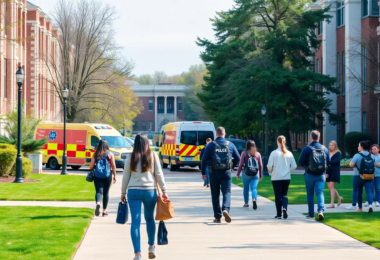 Police presence at university campus during emergency response