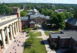 Beautiful scenery of Emory University campus with students