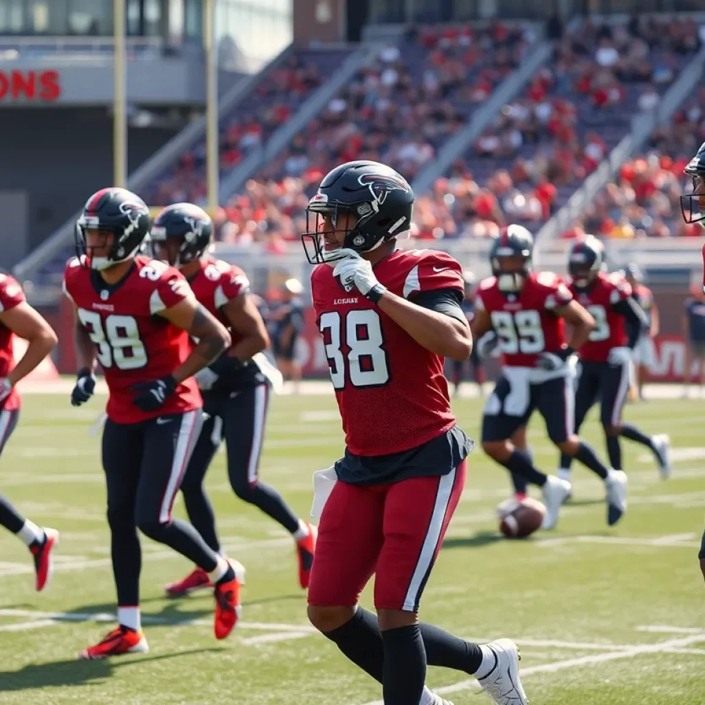 Atlanta Falcons players during practice ahead of the game