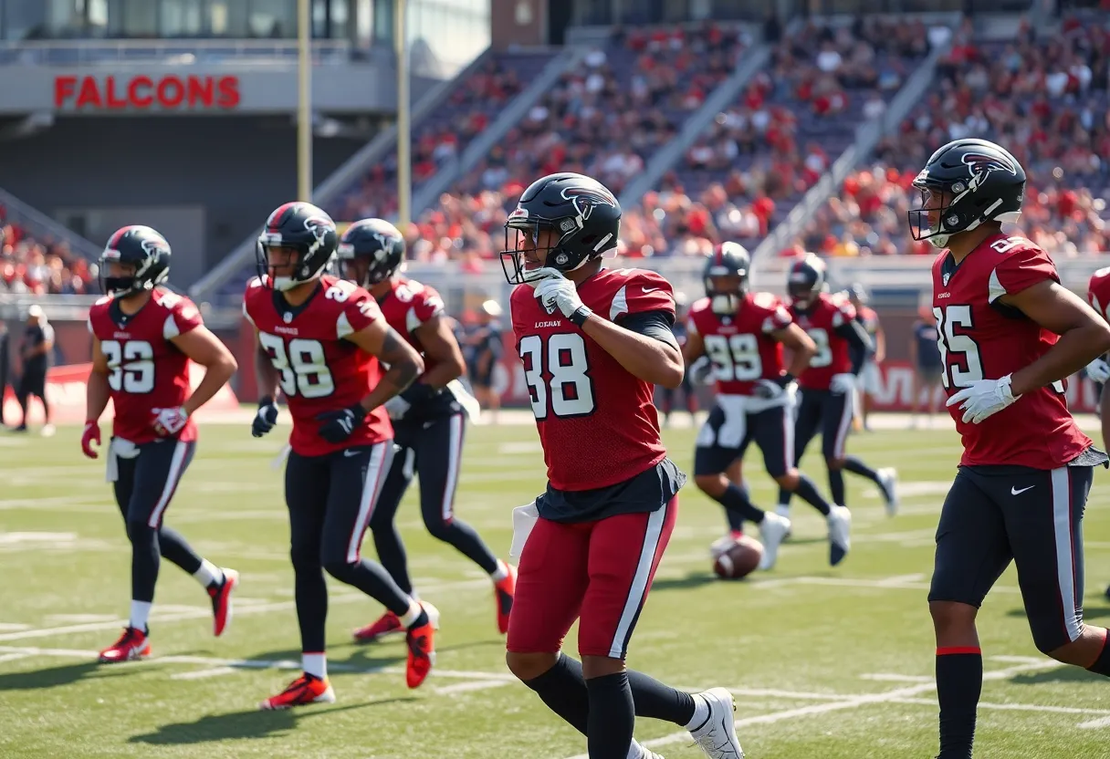 Atlanta Falcons players during practice ahead of the game