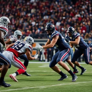 Atlanta Falcons and Minnesota Vikings players during a defensive football game.