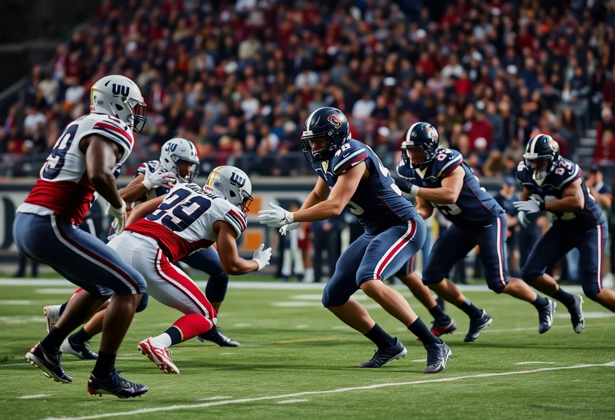 Atlanta Falcons and Minnesota Vikings players during a defensive football game.