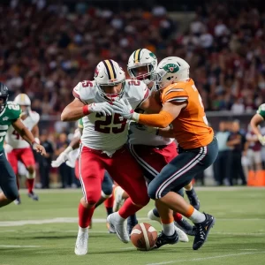 Atlanta Falcons logo with football fans in the background