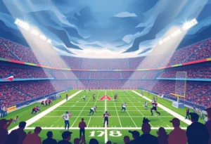 NFL game day scene with fans and players on the field