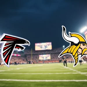 Atlanta Falcons vs Minnesota Vikings in a night football game at U.S. Bank Stadium