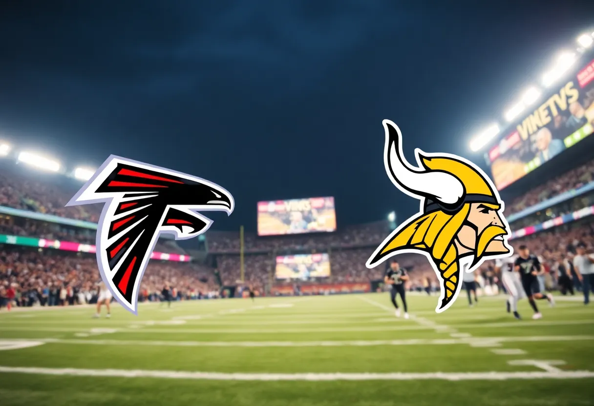Atlanta Falcons vs Minnesota Vikings in a night football game at U.S. Bank Stadium