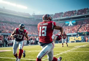Atlanta Falcons players in action during a game against the Washington Commanders