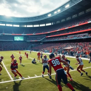Action scene from Falcons vs Vikings game showcasing the players in motion.