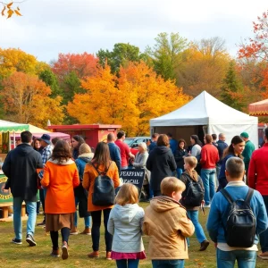 Families enjoying fall festivals in Atlanta with autumn leaves