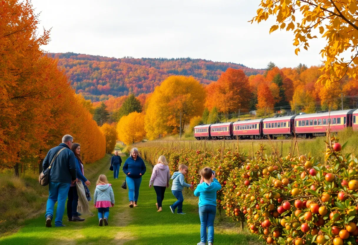 Families enjoying fall activities in an autumn landscape near Atlanta.