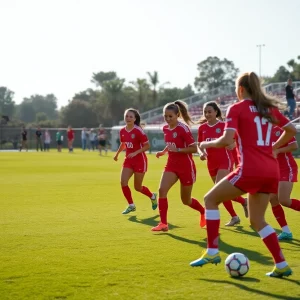FGCU women's soccer team competing in a match against the Florida Gators.