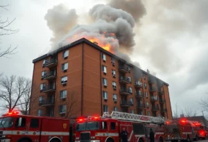 Firefighters responding to an apartment fire