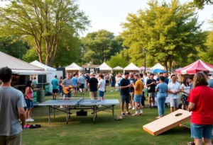 Crowd enjoying live music at 10th Street Park in Atlanta