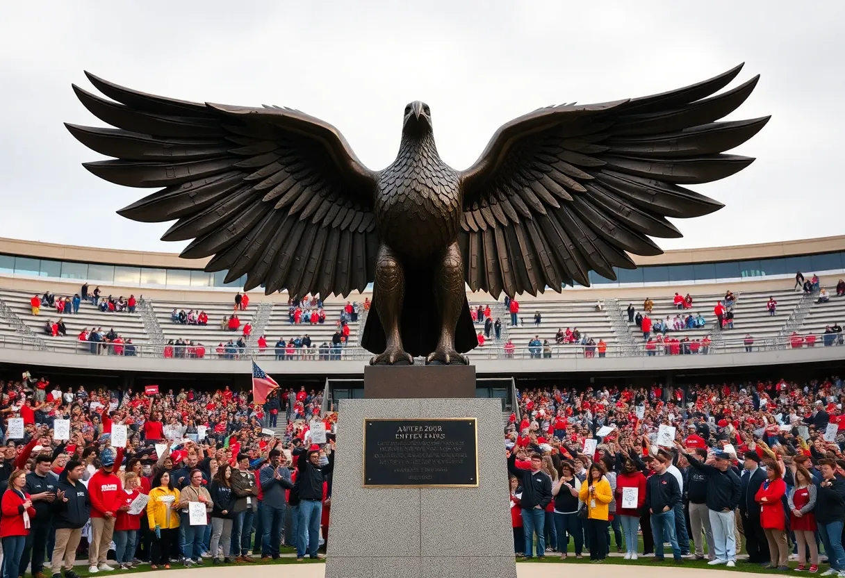 Life-size bronze eagle statue at Allen E. Paulson Stadium