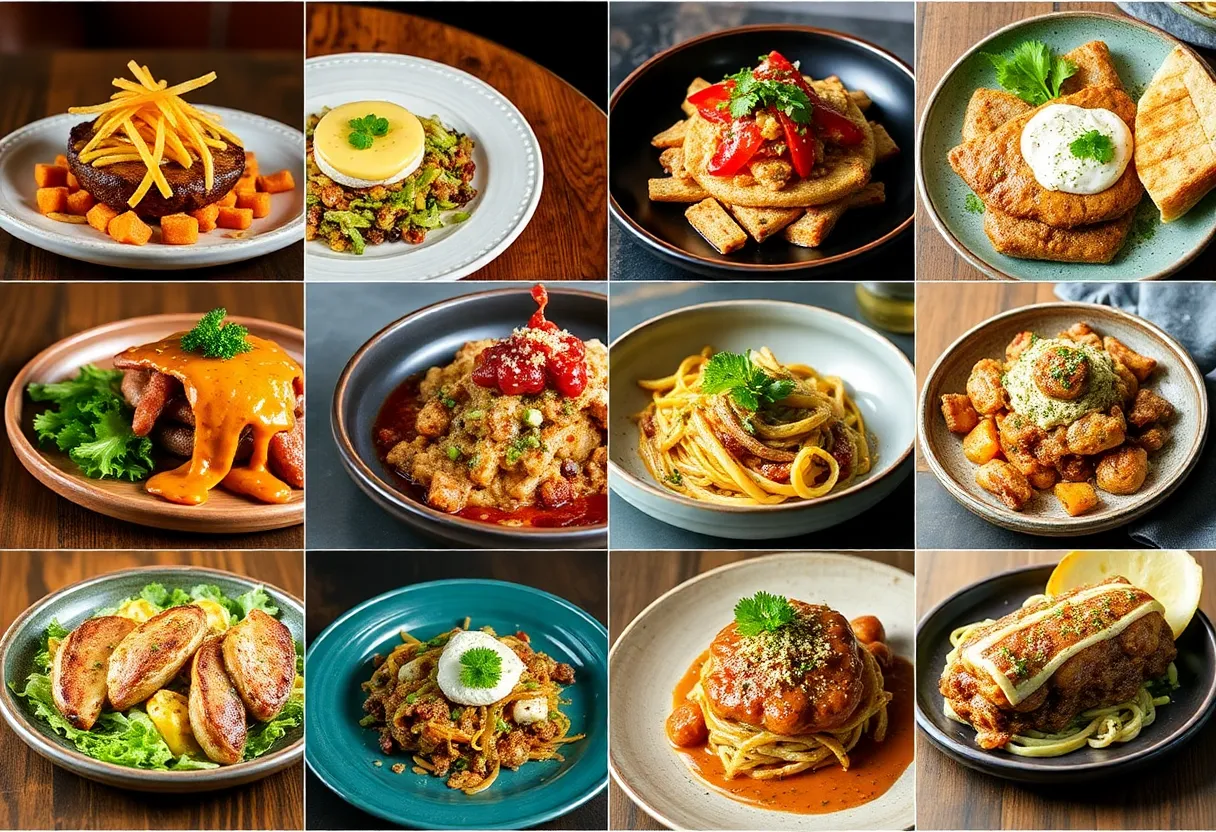 Assorted dishes from Georgia restaurants highlighting unique culinary creations.