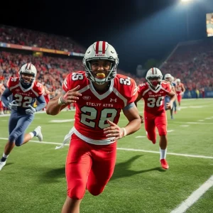 Football players celebrating a victory during a college football game