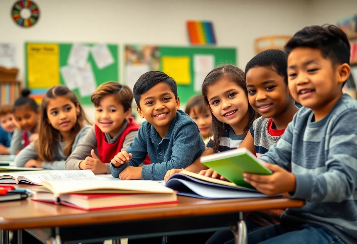Students in a classroom engaging with educational materials