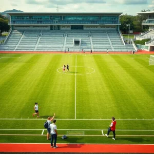 Georgia Southern University athletic field with student-athletes practicing