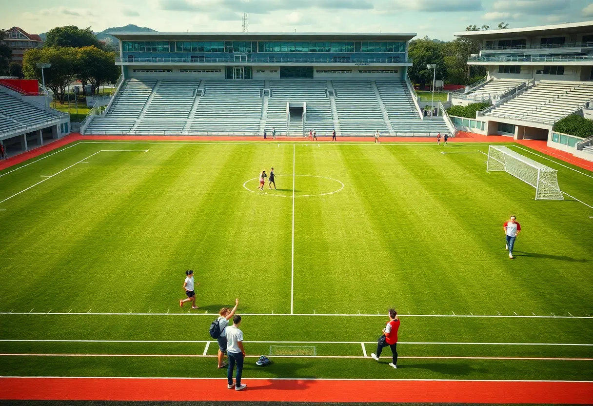 Georgia Southern University athletic field with student-athletes practicing