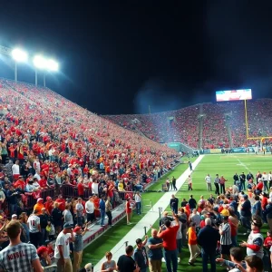 Fans cheering in Center Parc Credit Union Stadium during Georgia State football game