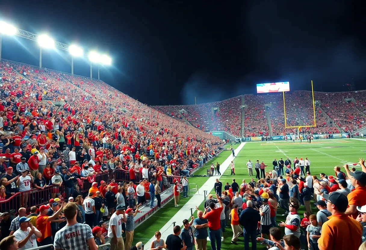 Fans cheering in Center Parc Credit Union Stadium during Georgia State football game