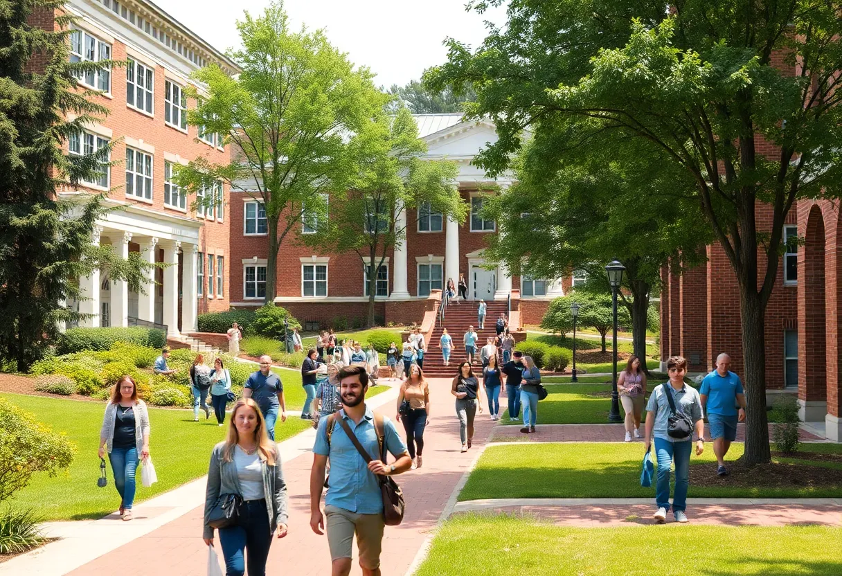 Students on the college campus in Georgia enjoying their studies.