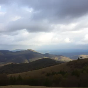 Cloudy skies over Georgia hills signalling weather change