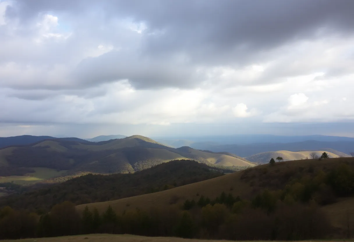 Cloudy skies over Georgia hills signalling weather change