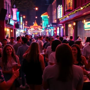 Friends enjoying a vibrant night out in Atlanta