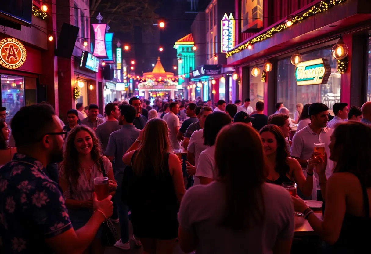 Friends enjoying a vibrant night out in Atlanta