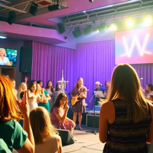 A lively audience enjoying the Girlwind comedy show performance