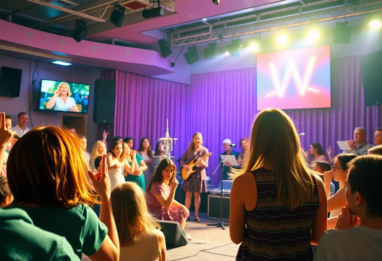A lively audience enjoying the Girlwind comedy show performance