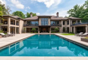 Exterior view of a luxurious mansion in Sandy Springs, Atlanta