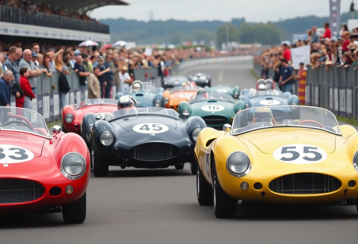 Classic vintage race cars on a racetrack