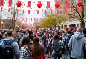 Celebration of homecoming at a university with students enjoying festive events.