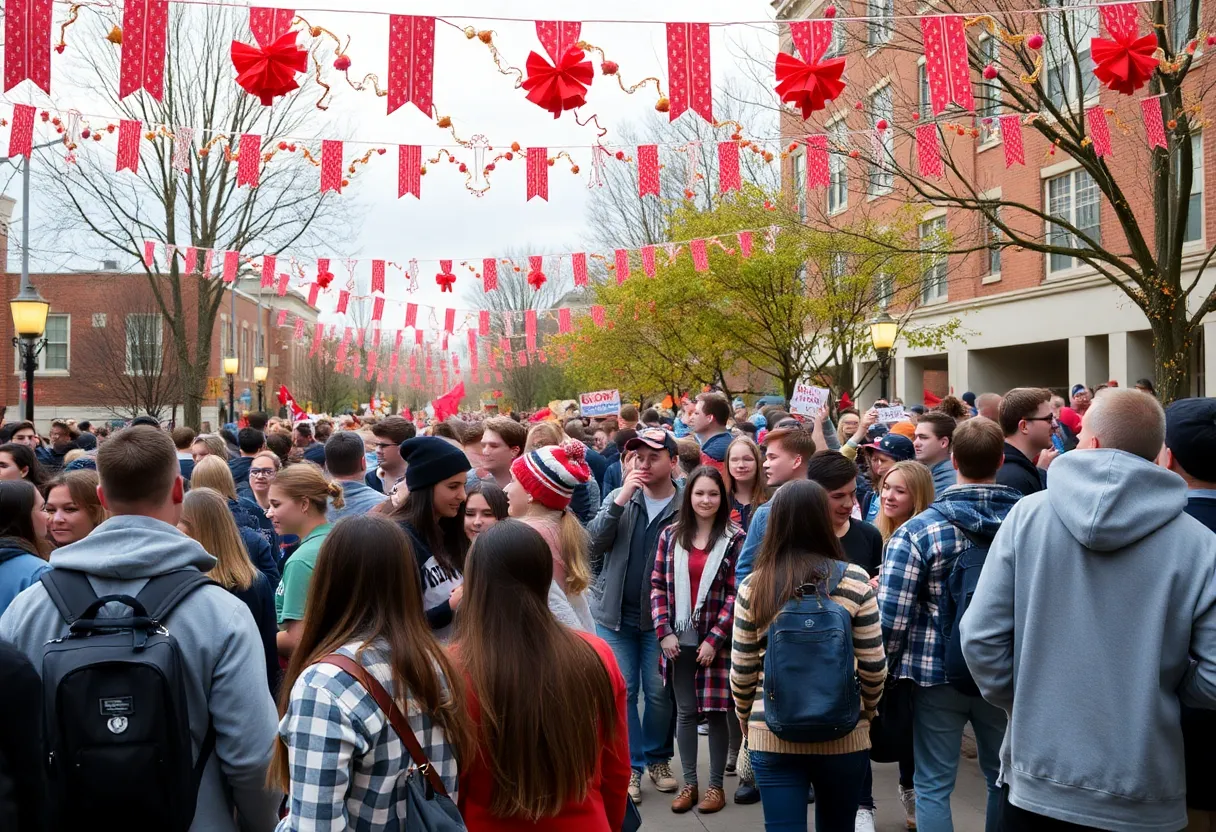 Celebration of homecoming at a university with students enjoying festive events.