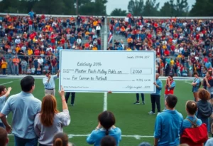 Hyundai scholarship presentation at a football game