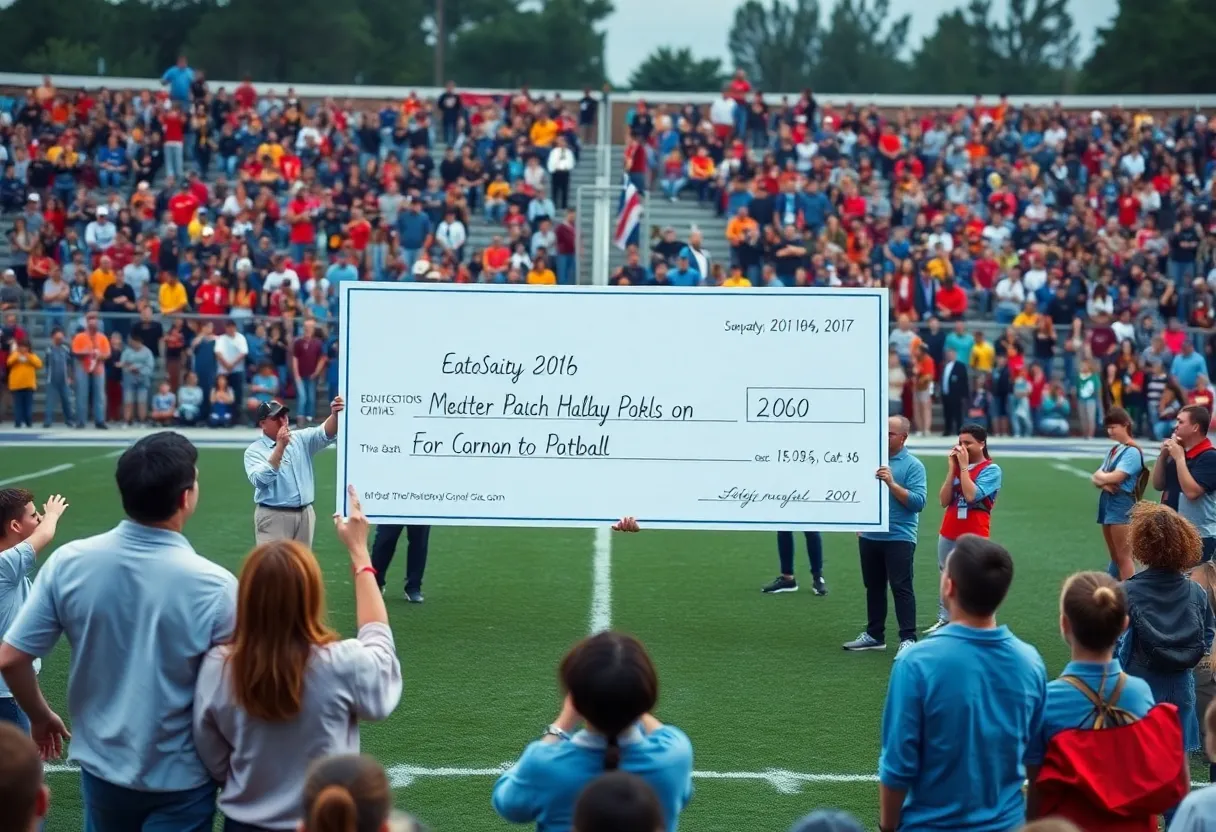Hyundai scholarship presentation at a football game