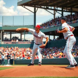 A pitcher focused on the game, playing in front of an enthusiastic crowd.