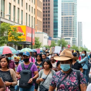 Atlanta cityscape with a focus on diverse communities affected by immigration enforcement