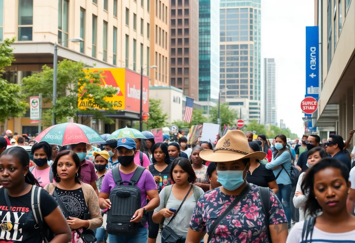 Atlanta cityscape with a focus on diverse communities affected by immigration enforcement