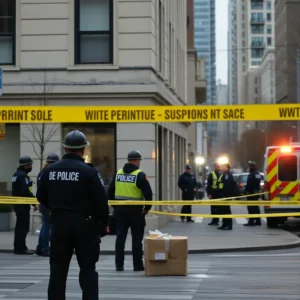 Police and emergency responders investigating a suspicious package at the Israeli Consulate in Atlanta.