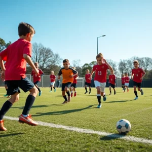 Young soccer players training in an academy setting
