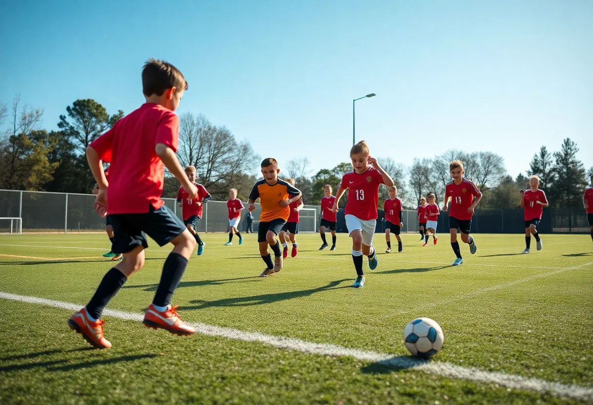 Young soccer players training in an academy setting