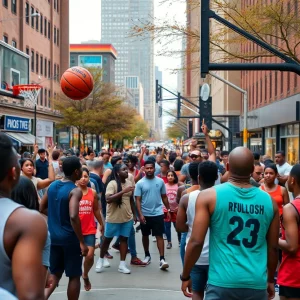 Community basketball game in Detroit
