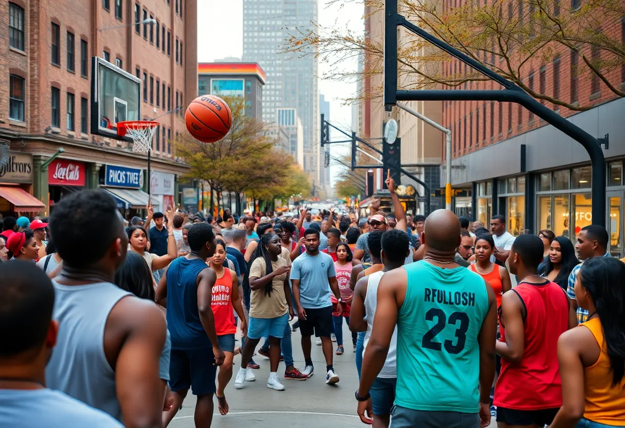 Community basketball game in Detroit