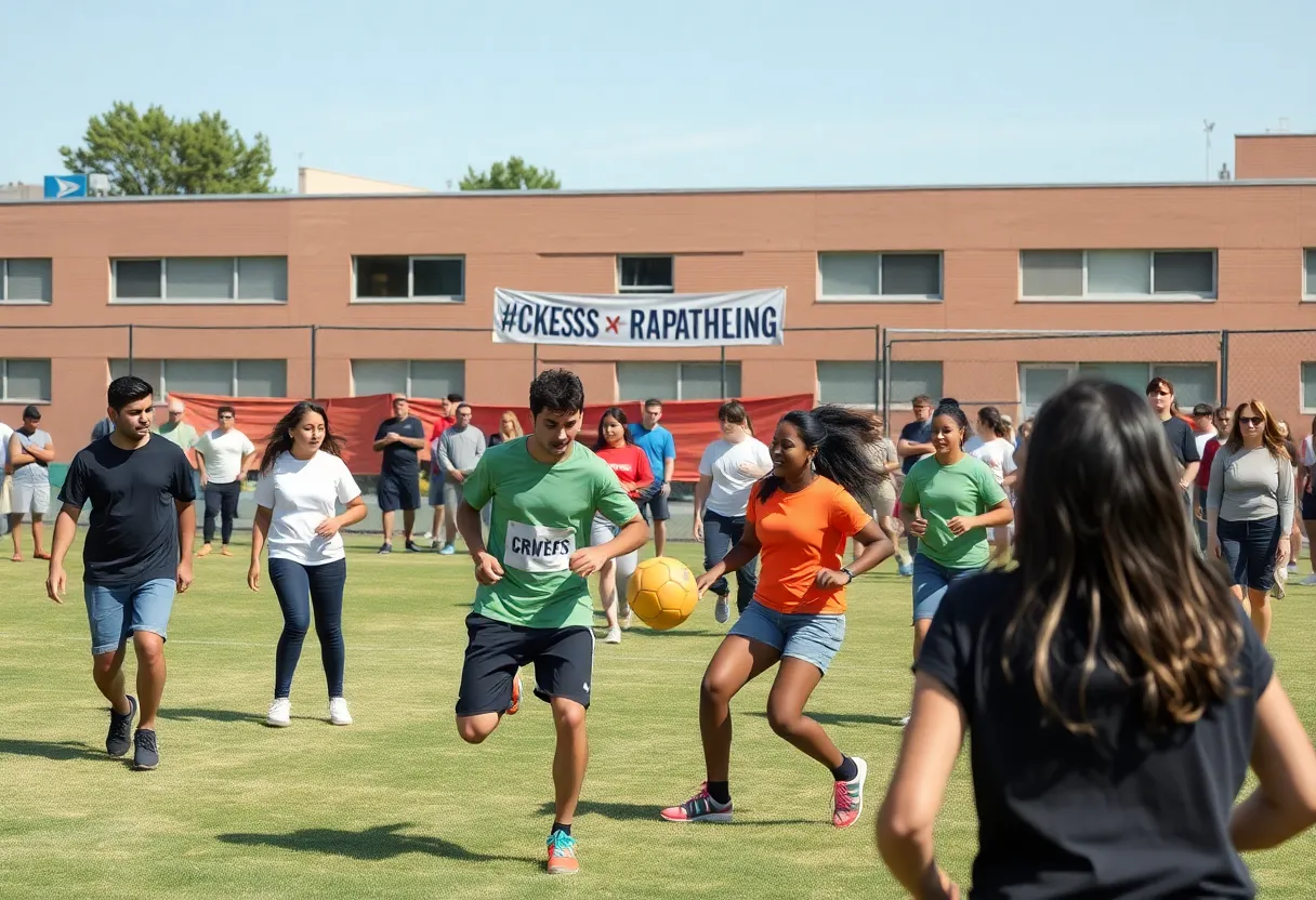 Participants in the kickball marathon supporting sex trafficking awareness