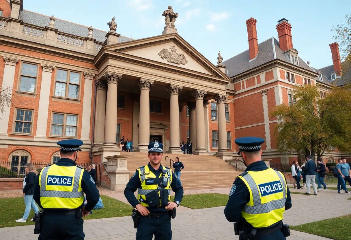Police presence at university campus during lockdown
