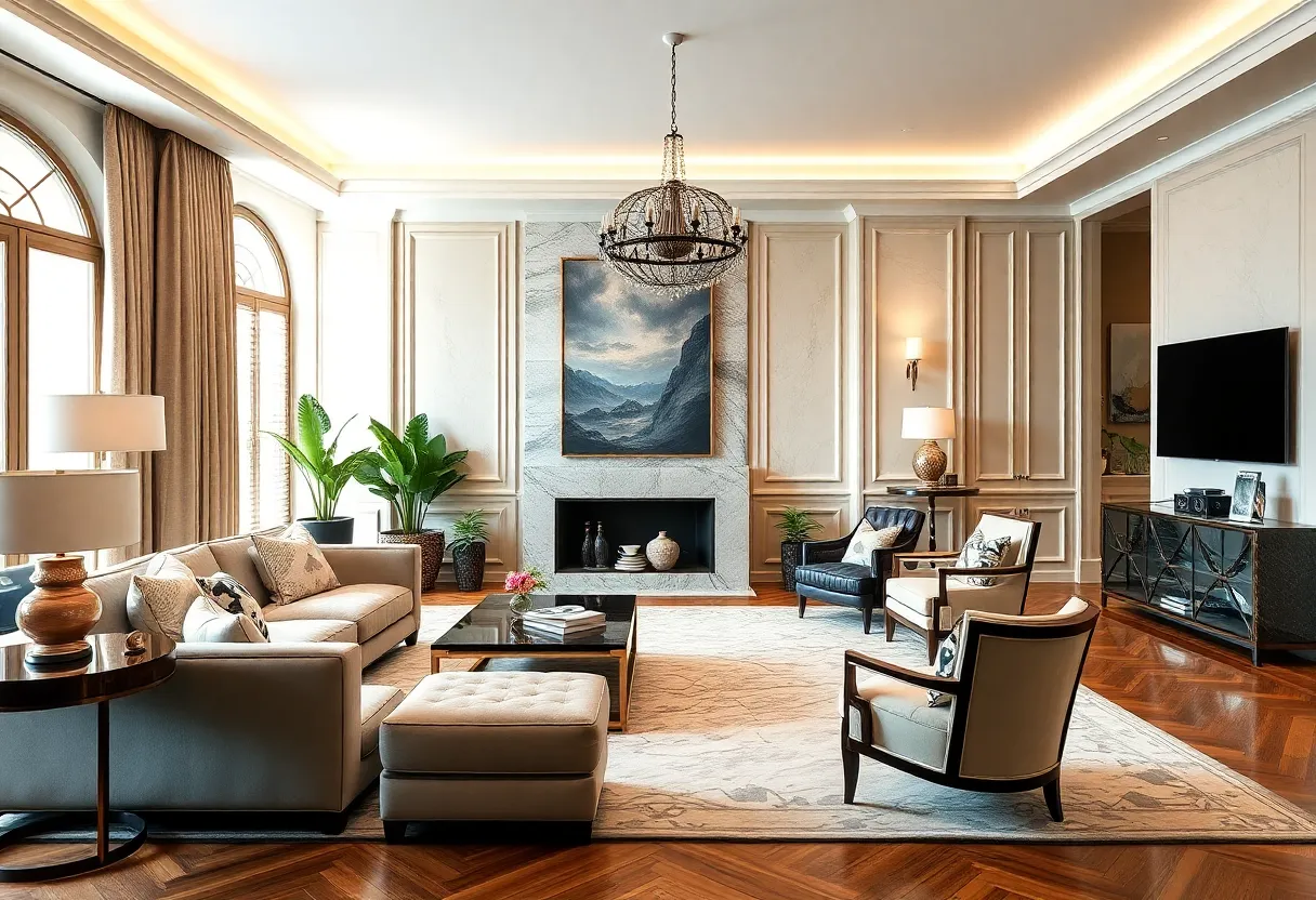 Luxuriously staged living room by Linden Creek