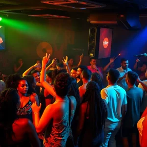A lively Atlanta nightlife scene at a cultural venue illustrating dance and music.